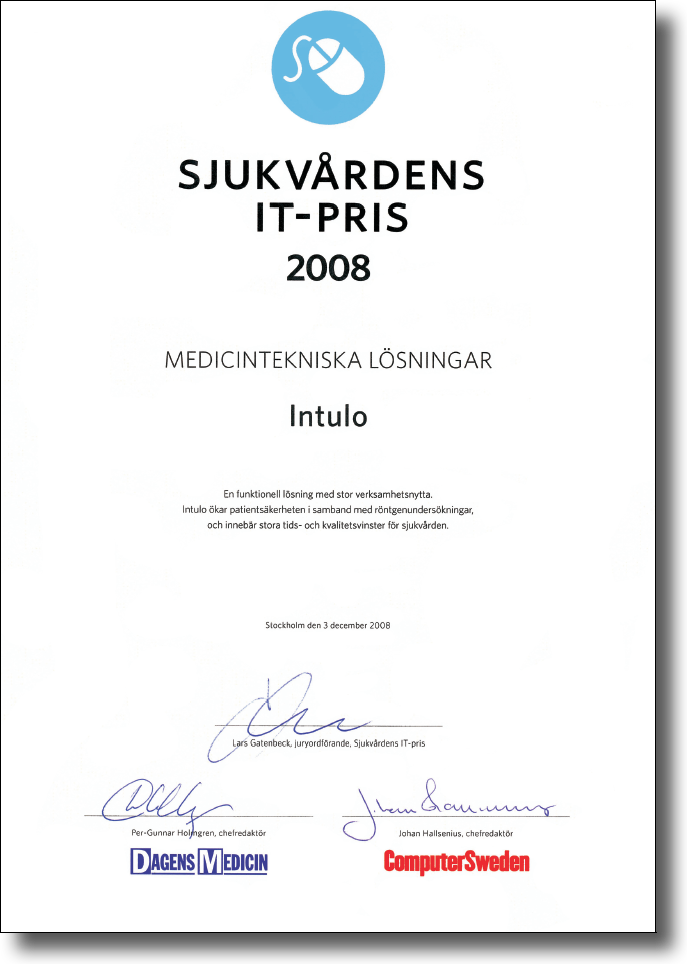 Intulo Diplom Sjukvårdens IT-Pris 2008